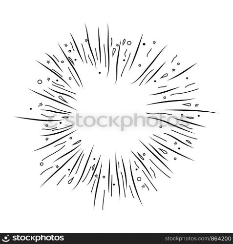 vector abstract sketch of radial burst. black star explosion isolated on white background. radial star burst graphic design