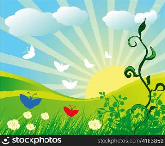 vector abstract spring background with butterflies