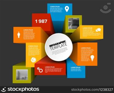 Vector abstract squares and cubes infographic template with place for your content and photos. Vector 3D cubes infographic template with photos