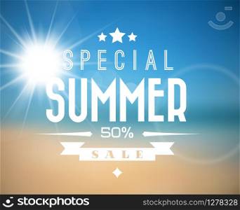 Vector abstract summer sale poster with beach background
