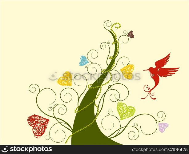 vector abstract tree with bird