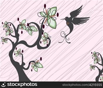 vector abstract tree with bird