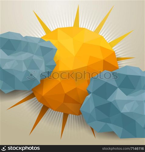 Vector abstract triangle background with clouds and sun. Vector abstract triangle clouds and sun