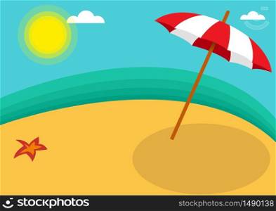 Vector abstract umbrella on the beach, summer on island background concept