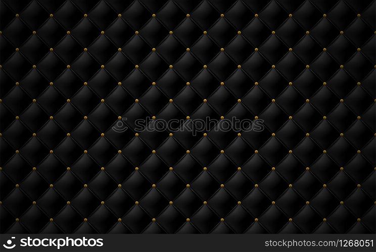 Vector abstract upholstery or matte black leather texture sofa background and antique bronze nails for antique furniture decoration flower head pattern