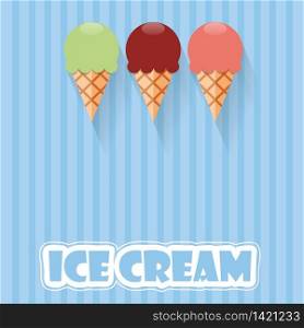 Vector abstract vintage background, ice cream in flat design