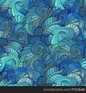 Vector abstract waves decorative doodles seamless pattern. Vector waves decorative doodles seamless pattern