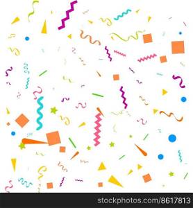 Vector abstract White Background with many falling tiny colorful confetti pieces and ribbon. Carnival. Christmas or New Year decoration colorful party pennants for birthday. festival Vector Illustration