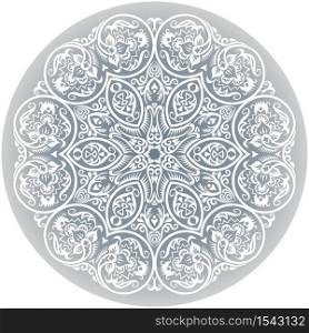Vector abstract white decorative floral ethnic round ornamental illustration.. Vector white ethnic round ornamental illustration.