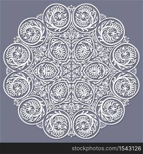 Vector abstract white decorative floral ethnic round ornamental illustration.. Vector white floral ethnic round illustration.