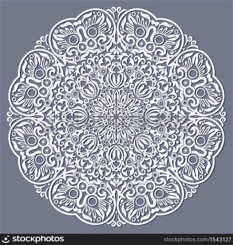 Vector abstract white decorative floral ethnic round ornamental illustration.. Vector white floral ethnic round illustration.