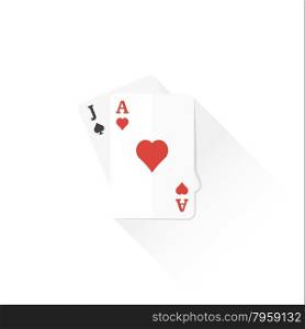 vector ace of hearts and jack of spades playing cards flat design colored isolated illustration on white background with shadow &#xA;