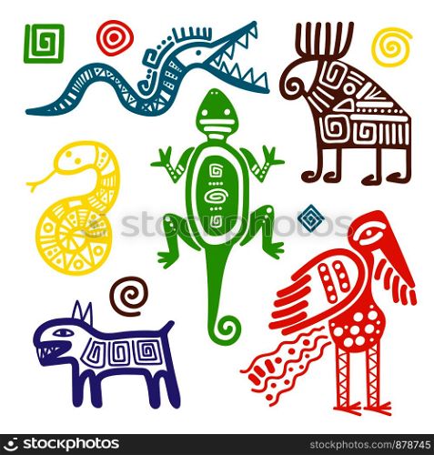 Vector african or mexican culture primitive tribal signs isolated on white background. Ethnic ancient symbols. Mexican culture primitive tribal signs