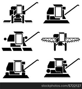 vector agricultural vehicles harvesting combine silhouettes set