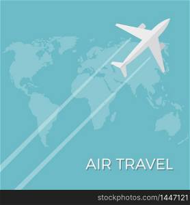 Vector air travel background. Airplane fly on the world