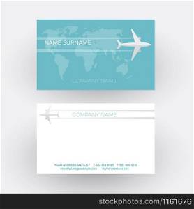 Vector air travel background. Airplane fly on the world. Business card