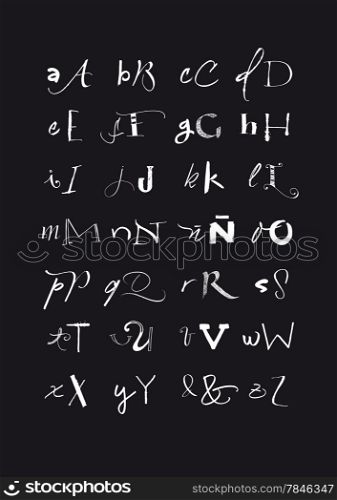 Vector alphabet. Black And white hand drawn letters written with a brush, marker, nib and pencil. Eps vector file and hi-res jpg included.
