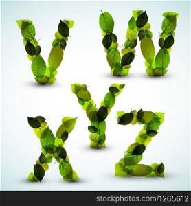 Vector alphabet letters made from fresh green leafs