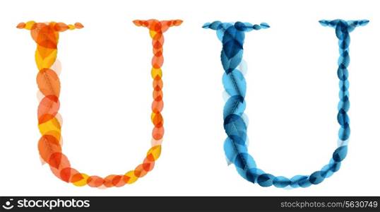 Vector alphabet letters made from orange and blue leafs. Vector illustration