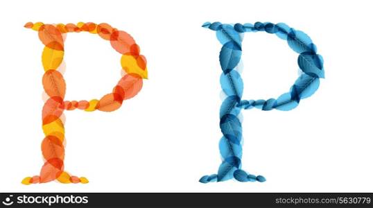 Vector alphabet letters made from orange and blue leafs. Vector illustration