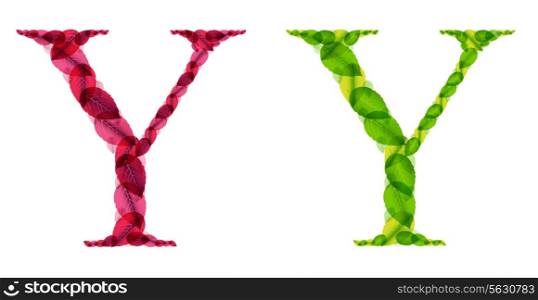Vector alphabet letters made from spring green and autumn red leafs. Vector illustration