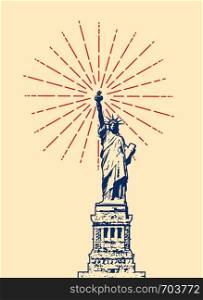 vector american symbol of New York statue of liberty with red starburst