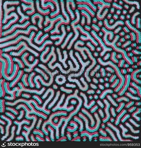 vector anaglif design circle textured Turing morphogenesis reaction diffusion pattern organic ornament dark background