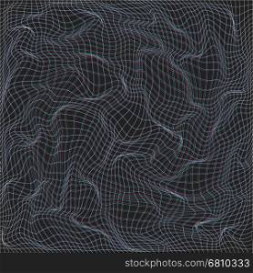 vector anaglif glitch warped parametric net surface waves black background decoration backdrop&#xA;