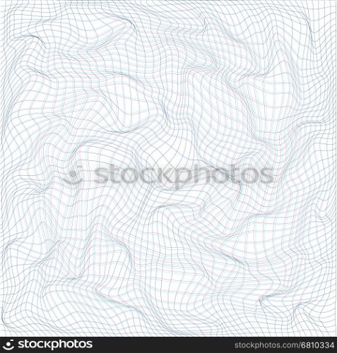 vector anaglif glitch warped parametric net surface waves white background decoration backdrop&#xA;