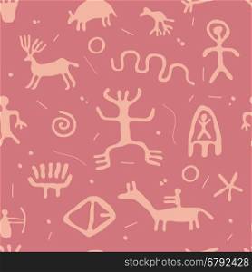 vector ancient cave petroglyphs seamless pattern