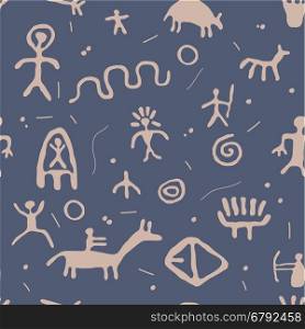 vector ancient cave petroglyphs seamless pattern
