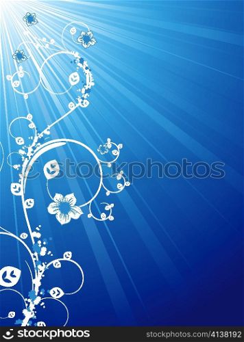 vector anstract floral illustration with rays background