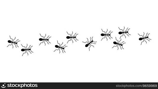 vector ant trail. a line of marching ants. black ants silhouettes. ant road. teamwork concept. ants isolated on white background