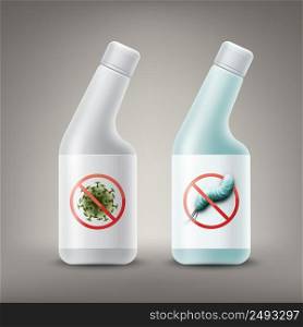 Vector antibacterial toilet cleaners and stop prohibit sign on germ front view isolated. Antibacterial toilet cleaners