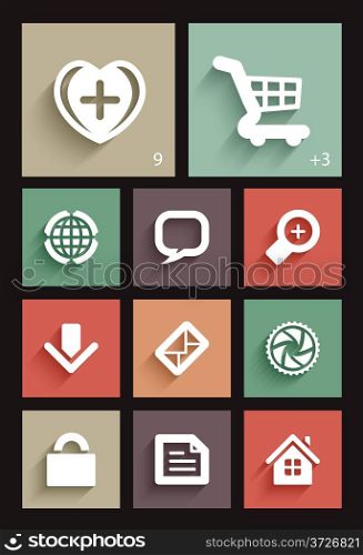 Vector Application Web Icons Set in Flat Design with Long Shadows