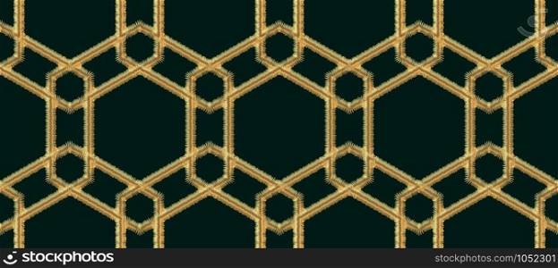 Vector Arabic seamless pattern embroidery with gold thread style. Traditional arab geometric decorative background illustrations. Arabic seamless pattern embroidery with gold thread style. Traditional arab geometric decorative background Vector illustrations