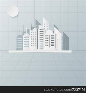 Vector architecture white building in panoramic view, paper art style
