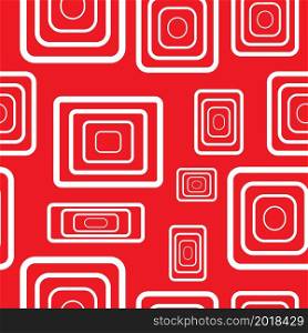Vector artistic illustration. Abstract white rectangles on red background. Seamless pattern.