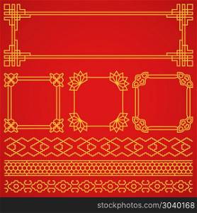 Vector asian, korean, chinese, japanese retro frames, borders set. Vector asian, korean, chinese, japanese retro frames, borders set. Decoration pattern oriental and traditional illustration