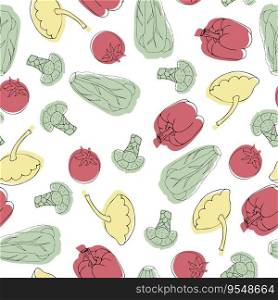 Vector Assorted vegetables seamless pattern on a white background. Vector Assorted vegetables seamless pattern on a white background.