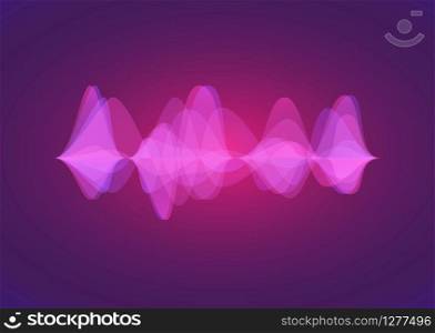 Vector audio & sound waves background, color trend 2020, pink, purple and blue