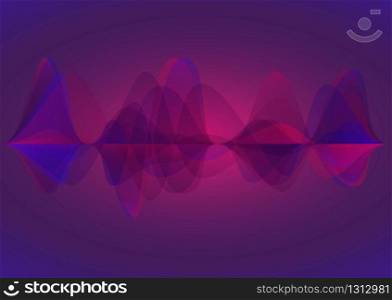Vector audio & sound waves background, color trend 2020, pink, purple and blue
