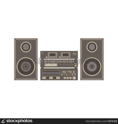 Vector audio system, music center on white, illustration flat icon front view digital isolated