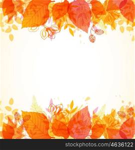 Vector autumn background with orange and yellow leaves.