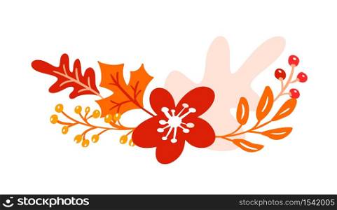 Vector autumn bouquet elements. maple orange leaves, berries and pumpkin isolated on white background. Perfect for seasonal holidays, Thanksgiving Day.. Vector autumn bouquet elements. maple orange leaves, berries and pumpkin isolated on white background. Perfect for seasonal holidays, Thanksgiving Day