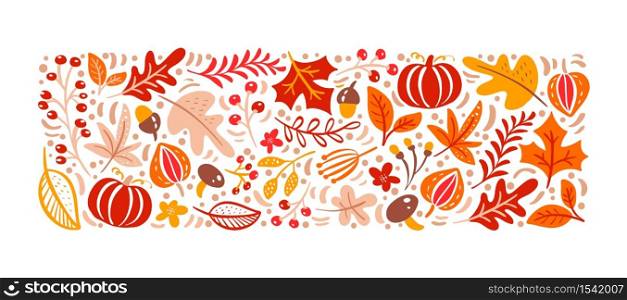 Vector autumn elements. Mushroom, acorn, maple leaves and pumpkin isolated on white background. Perfect for seasonal holidays, Thanksgiving Day.. Vector autumn elements. Mushroom, acorn, maple leaves and pumpkin isolated on white background. Perfect for seasonal holidays, Thanksgiving Day