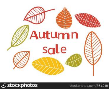 vector autumn sale background with colorful leaves and text isolated on white background. fall banner illustration. autumn season sale template