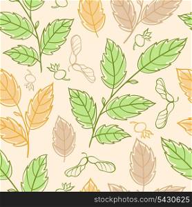 Vector autumn seamless pattern with elm branches