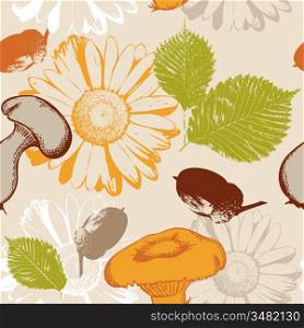 vector autumn seamless pattern with leaves and flowers