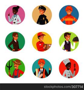 Vector avatars set with different professions. Avatar person profession courier and engineer illustration. Vector avatars set with different professions